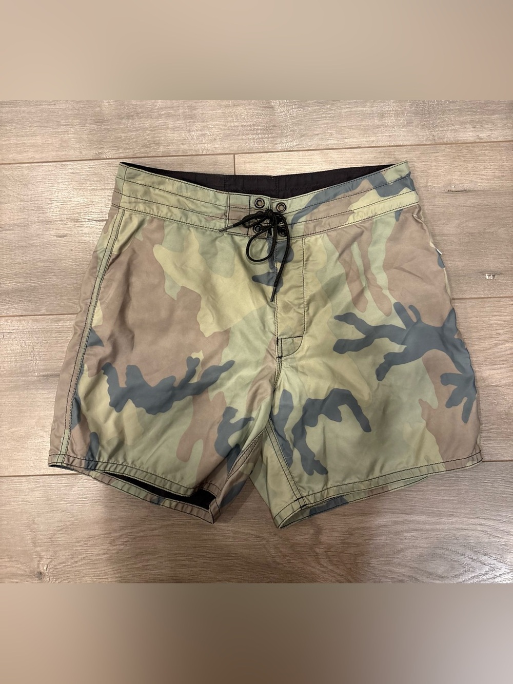 Birdwell Beach Britches Boardshorts Camo Swim Shorts 29 Green Brown Surfer USA